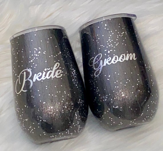 Bride & Groom Stemless Wine Glass Set