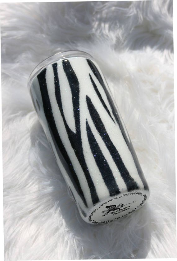 Zebra Animal Print Striped Glittered Stainless Steel 20oz Tumbler Personalized Tumbler