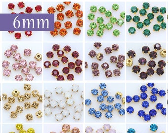 Conjunto de diamantes de imitación Chaton Montees de 6 mm en oro - para coser sobre vidrio, cuentas de cristal multicolores en engaste dorado, suministros para manualidades