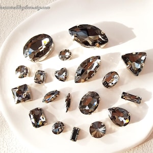 Black Diamond Sew on Strass - Kristall schwarze Glas Teardrop Oval Octagon Marquise Silber Schatten Strasseinstellungen Perlen