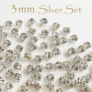 3 mm naai kleine Chaton-roze montee-kralen, klein helder kristal in goud, zilver, massieve, platte achterkant, losse strassteenkralen