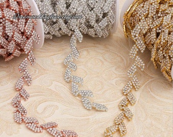 XR115 Fiery Red Rhinestone Leaf Vine Trim With Gold Backing Orange Tint