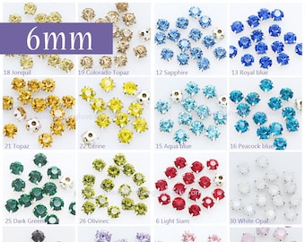 6 mm Chaton montees strassteentjes set -- naai glazen kristalkralen Veelkleurige in zilver setting Craft Supplies