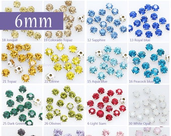 6mm Chaton montees Rhinestones  Sliver set--  sew on glass Crystal beads Multicolors in Silver setting Craft Supplies