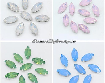 White Opal Marquise Sew On Rhinestones 7x15 6X12 5x10mm Chatons blue pink green opal Navette in Sliver gold setting loose crystal beads