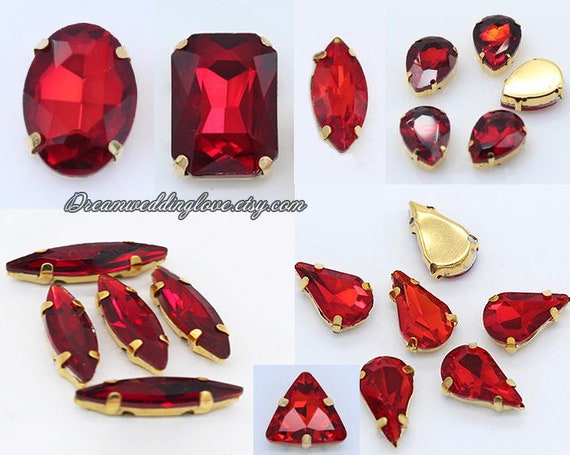 Siam Sew on Rhinestones Gold Settingred Glass Teardrop Oval Octagon  Marquise Square Rectangle Heart Rhinestones Loose Crystal Beadss 