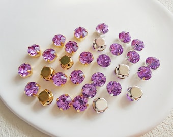 8mm Lilac Chatons Rhinestones: Light Purple Crystal Beads