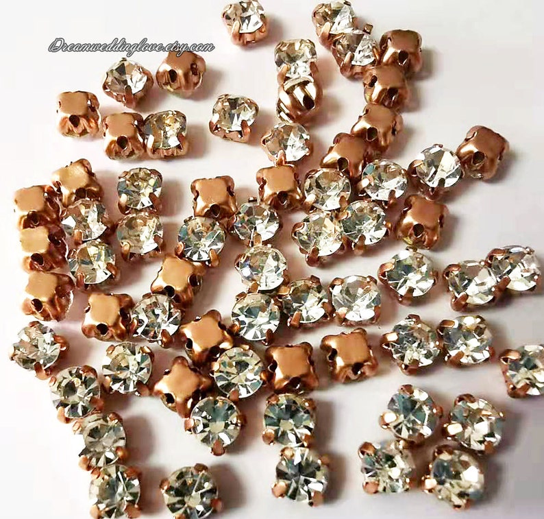 Sew On Chaton 4mm Rose gold setting Rose Montee Beads Clear | Etsy