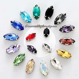 Marquise Sew On Crystal 6x12mm sew on Navette Rhinestone beads Silver Setting Hollow back with 4 Hole Slider glass beads gemstones