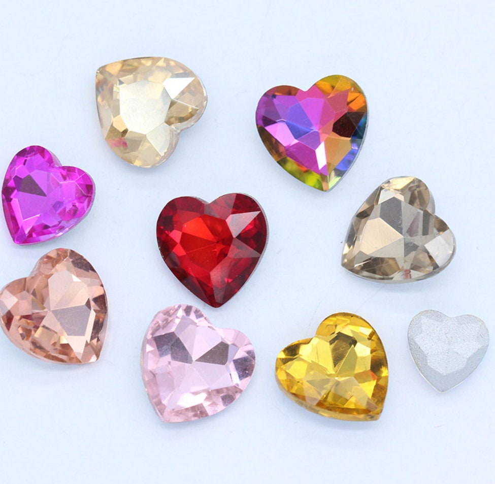 Heart-shaped 18mm Rhinestones Pointed Back Heart Shape Glass - Etsy