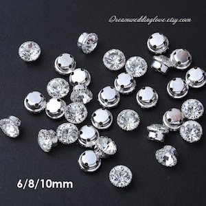Garra de encaje Chaton Montees - 6 mm, 8 mm, 10 mm para coser en vidrio transparente, cristal plateado/dorado, engaste de punta, cuentas de diamantes de imitación sueltas con parte trasera plana sólida