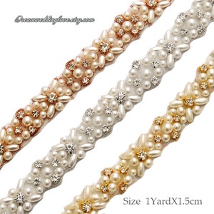 Pearl Trims, Beaded Pearl Trim for dress, jewelry trim, wedding trim ,Pearl Crystal Applique of gown ,for bridal sash belt, bridal shoes
