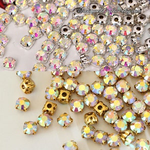 Crystal AB Montee beads 3mm 4mm 5mm 6mm  Round Sew On Rhinestones Chatons in Gold Silver Prong setting loose Crystals beads