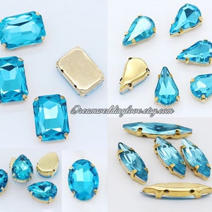 Perline di cristallo da cucire blu acqua in oro --Perline di cristallo da cucire blu cielo a forma di goccia azzurra ovale ottagonale rettangolare a forma di cuore