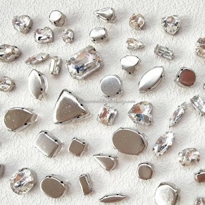 Sew on Rhinestones beads Crystal Clear Glass Teardrop Oval Octagon Marquise silver shadow Rhinestones settings /Wedding Supplies image 3