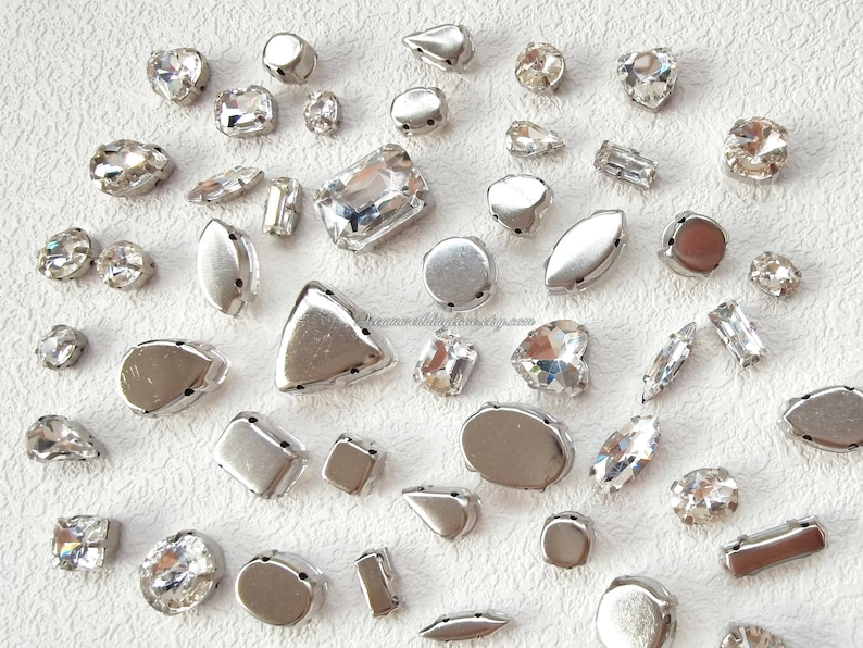 Sew on Rhinestones beads Crystal Clear Glass Teardrop Oval Octagon Marquise silver shadow Rhinestones settings /Wedding Supplies image 3