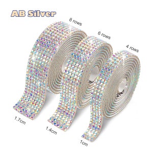 AB Colorful Self-Adhesive Crystal Rhinestone Multicolor Diamond Ribbon Glittering Rhinestones Sticker for Arts Crafts Wedding Birthday DIY