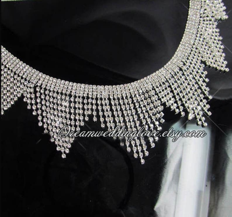 Tassels Rhinestone Trim 1 Yard Crystal Applique Neckline Etsy