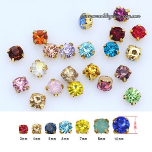 3mm Chaton montees Rhinestones  Gold set--  sew on glass Crystal beads Multicolors in gold setting Craft Supplies