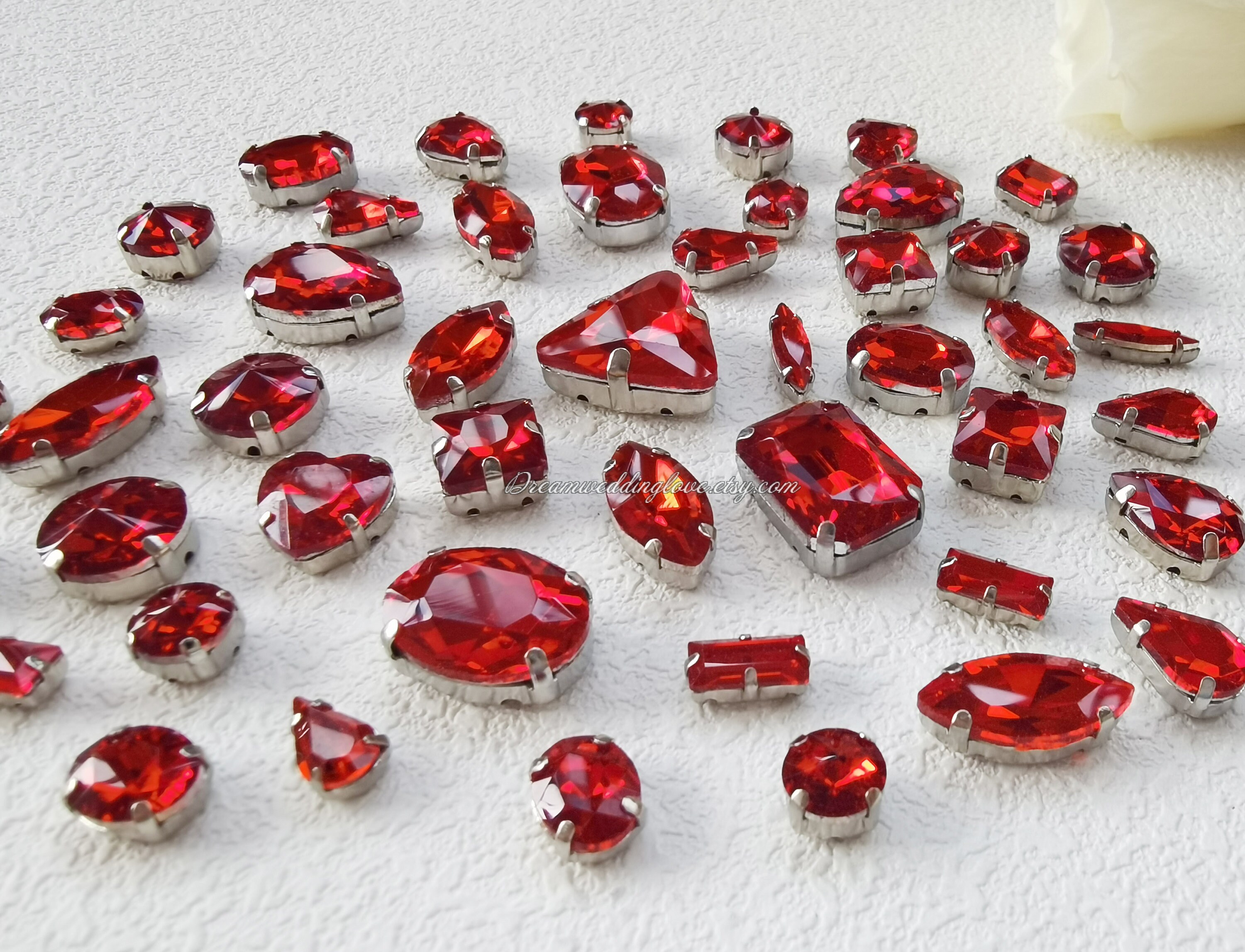Red Rhinestone Siam Sew on Rhinestones--red Glass Teardrop Oval Octagon Marquise ...