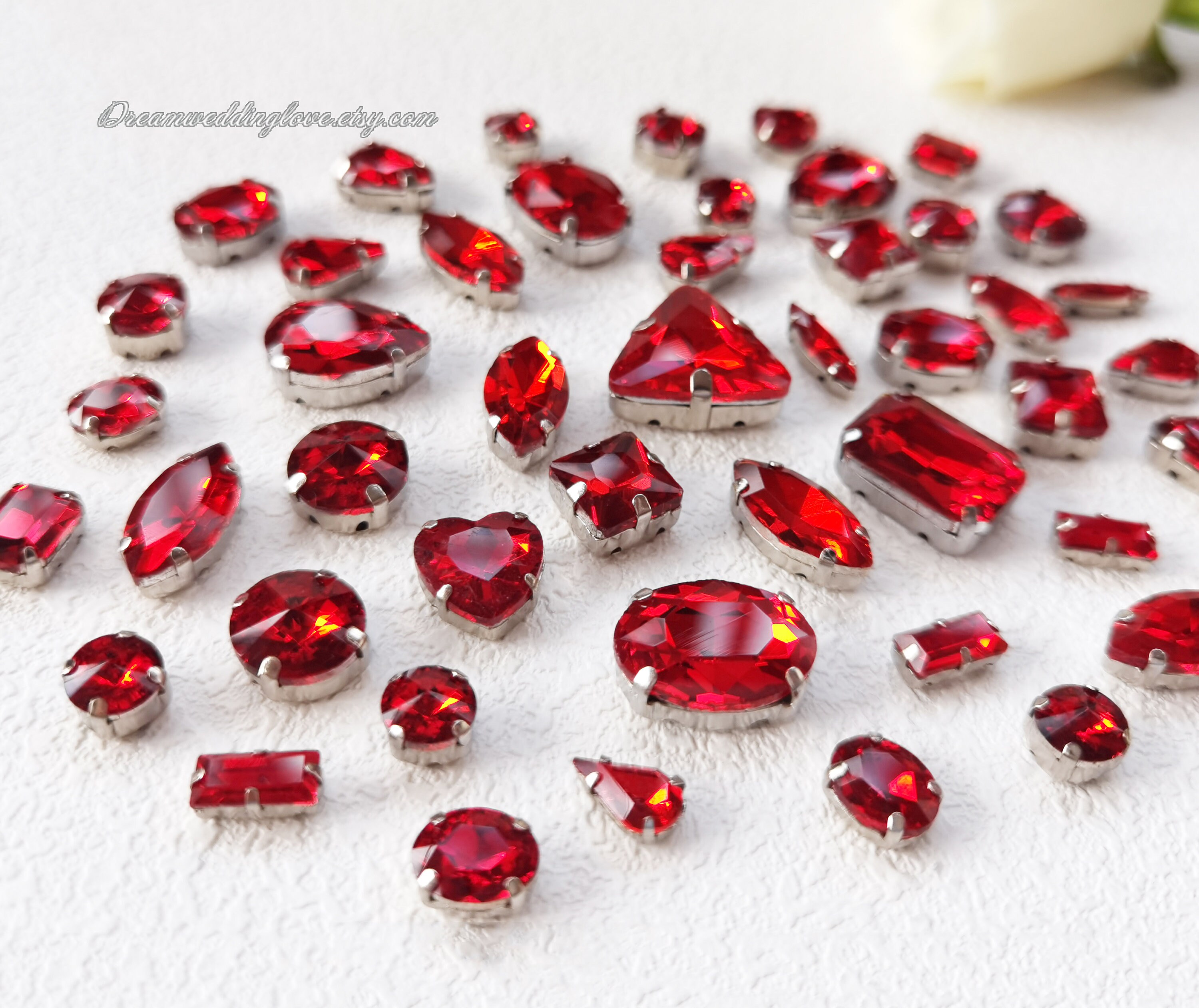 Red Rhinestone Siam Sew on Rhinestones--red Glass Teardrop Oval Octagon Marquise ...