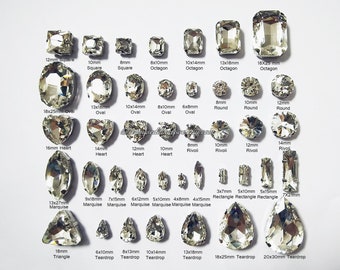 Sew on  Rhinestones beads --Crystal Clear Glass Teardrop Oval Octagon Marquise silver shadow  Rhinestones settings /Wedding Supplies