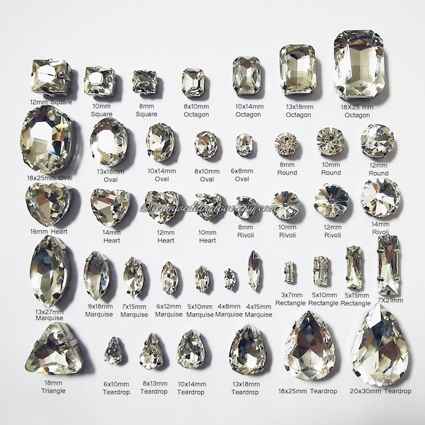 Cucire perline di strass: vetro trasparente a goccia, ovale, ottagonale, marquise, ombra argento, impostazioni di strass/forniture per matrimoni.