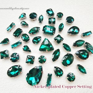 Cristallo da cucire smeraldo - Verde scuro Lacrima Ovale Ottagono Rettangolo Cuore Rotondo Navette Strass da cucire incastonati in argento ombra