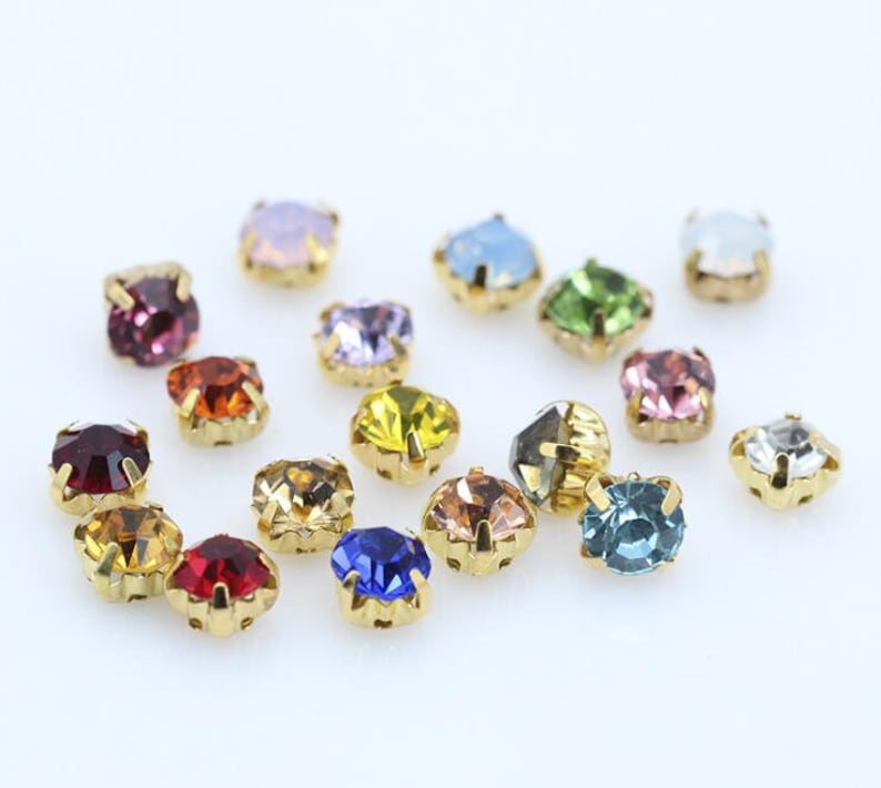 8mm Chaton Montees Rhinestones Gold Set Sew on Glass Crystal Etsy