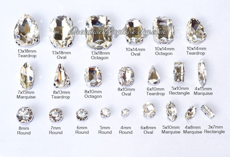 -Crystal Clear Glass Teardrop Oval Octagon Marquise Gold shadow Rhinestones settings Sew on Rhinestones beads gold setting