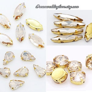Champagne Sew on Crystal Gold setting-- Light glod Sew On Rhinestones TearDrop Oval Octagon Rectangle Heart Navette  crystal beads