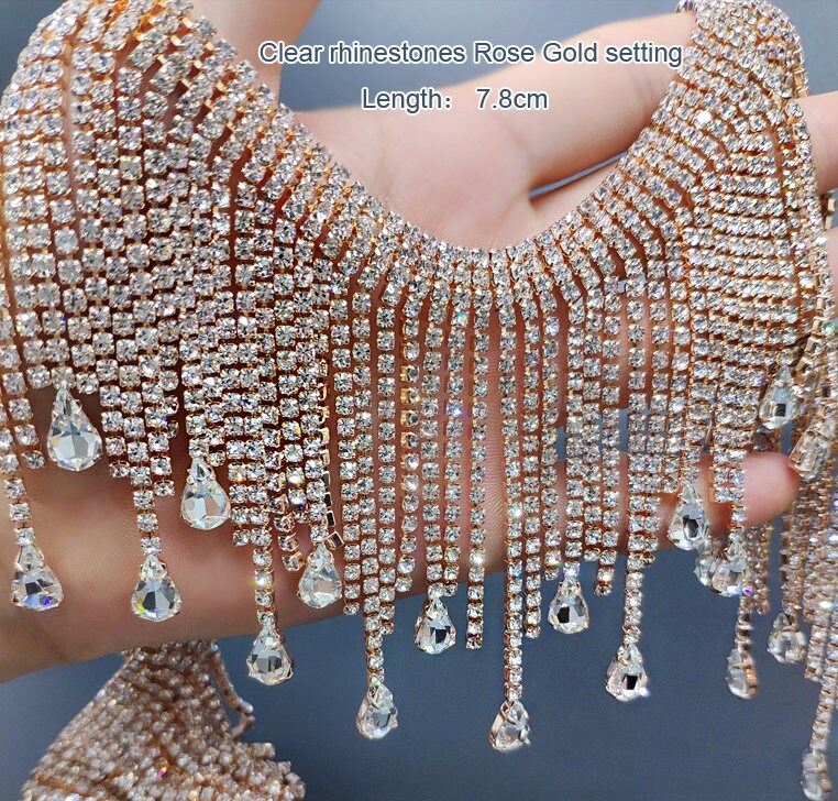 Long Tassels Rhinestone Trim by the Yard Long Fringe crystal Etsy