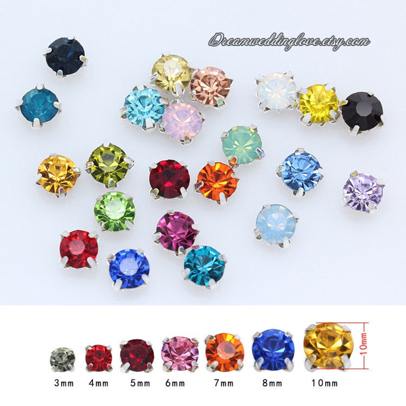 4mm Chaton montees Rhinestones Sliver set-- sew on glass Crystal beads Multicolors in Silver setting Craft Supplies image 5