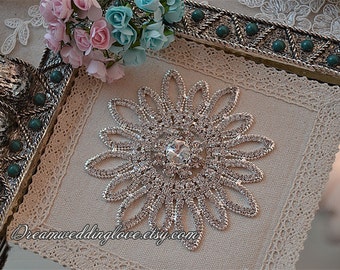 4.3''inch Sun Flower Rhinestone applique, Crystal applique, Bridal Applique, Brooch(without pin) ,Headband Jewelry,DIY Wedding