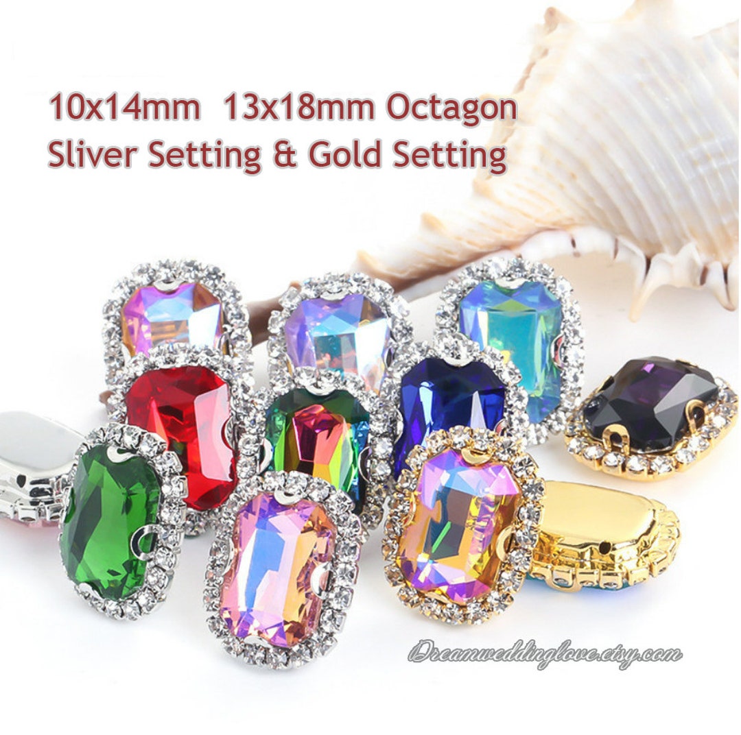 Octagon Crystal BUTTON in Gold Color Setting 10x14mm 13x18mm Sew on ...