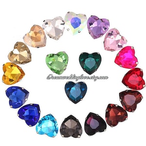 Heart Shape 10mm 12mm 14mm 16mm 18mm 27mm Sew On Rhinestones  Sew On Glass Crystal beads Silver Setting flat back with 4 Hole Slider