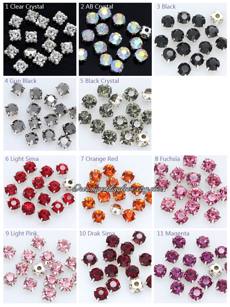 4mm Chaton montees Rhinestones Sliver set-- sew on glass Crystal beads Multicolors in Silver setting Craft Supplies image 2