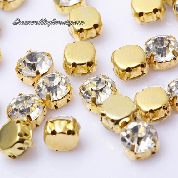 -Crystal Clear Glass Teardrop Oval Octagon Marquise Gold shadow Rhinestones settings Sew on Rhinestones beads gold setting