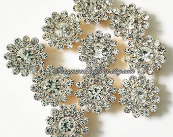 14mm SunFlower Crystal Beads glod  FlatBack Set Sew On Holes , Clear Rhinestone Button ,DIY Wedding