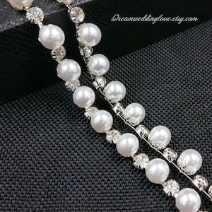 Kristall Strass Perlen Perlen, 1/2Yard Perle Strass trimmen, Strass Kragen, Kristall Applikationen, Braut Applikation, DIY Hochzeit