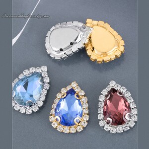 Teardrop Crystal BUTTON in Silver Color Setting 10x14mm 13x18mm Sew on ...