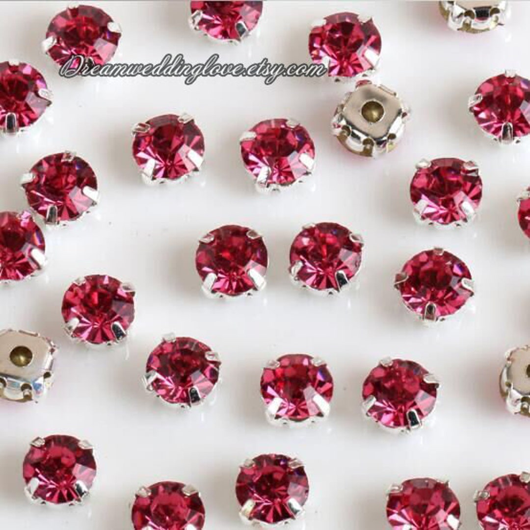 Fuchsia Sew on Chatons Rhinestones Rose Deep Pink Crystal 4mm 5mm 6mm 7mm 8mm in Gold Silver