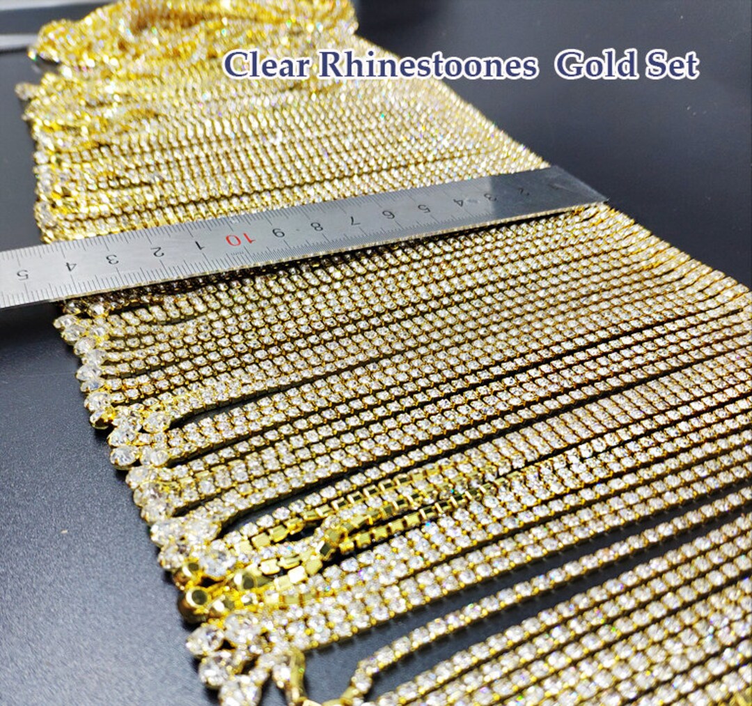 Ab Rhinestone Trim Rhinestone Trim, AB Color Crystal Applique, Silver Long Tassels ...