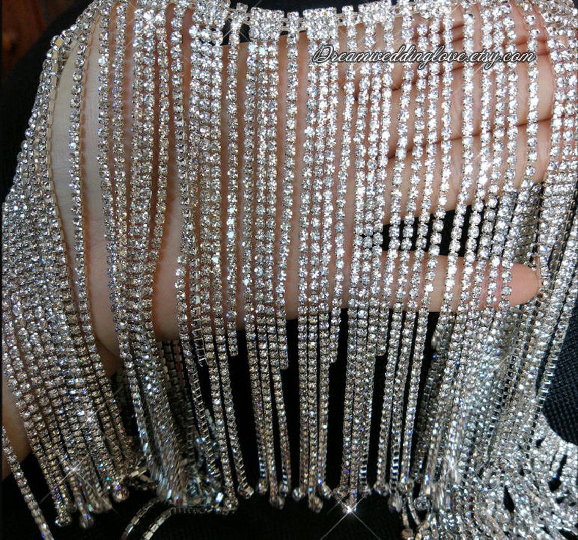 Rhinestone Trim fringe Rhinestone Chain overlength Etsy