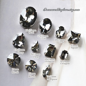 Black Diamond Sew on Rhinestones --Crystal black Glass Teardrop Oval Octagon Marquise silver shadow Rhinestones settings beads
