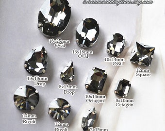 Black Diamond Sew on Rhinestones --Crystal black Glass Teardrop Oval Octagon Marquise silver shadow Rhinestones settings beads