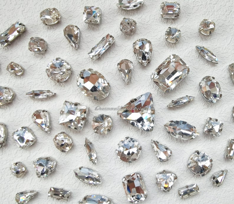 Sew on Rhinestones beads Crystal Clear Glass Teardrop Oval Octagon Marquise silver shadow Rhinestones settings /Wedding Supplies image 2
