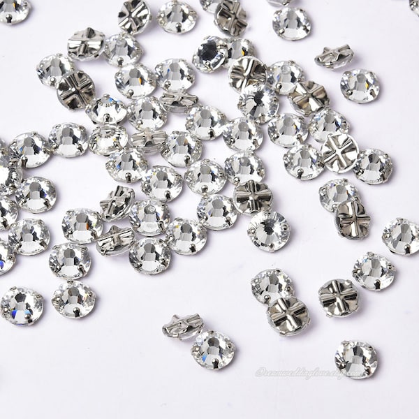 Clear Crystal Roses Montees, 4mm SS16, 5mm SS22 Preciosa Crystal Rose Montees , Diamantes in Clasps, Rosemonts Sew-On Crystal Rhinestone