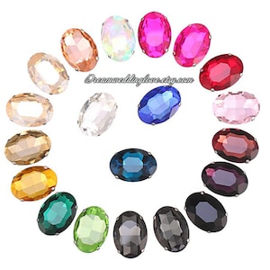 Oval Sew On Crystal 10x14mm 13x18mm  in Silver Color Prong Setting  sew on rhinestone oval shape flat back crystal glass bead gemstone