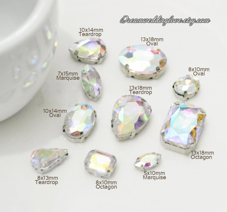 AB Glass Sew on Rhinestones Beads --10pcs AB Aurore Boreale Rivoli ...